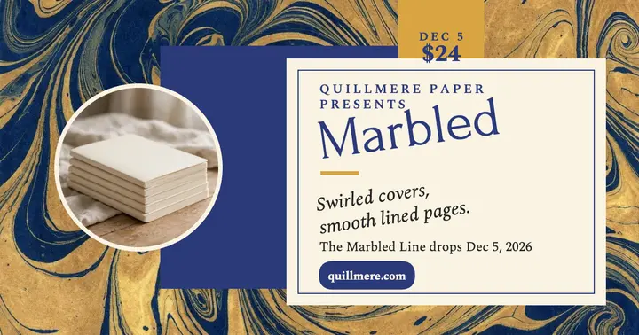 Quillmere Marbled notebook launch post template