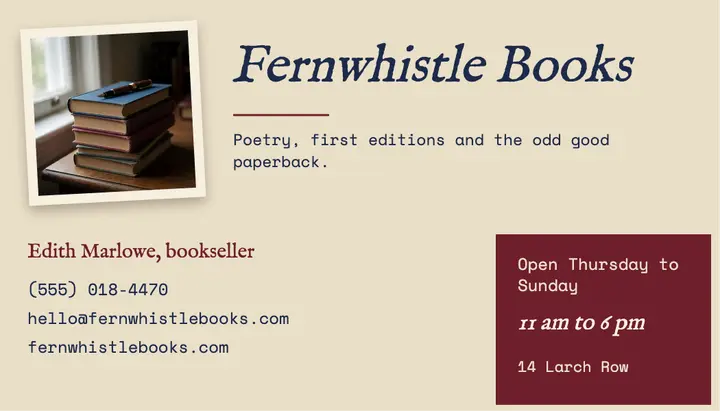 Poetry bookshop card, poetcore template
