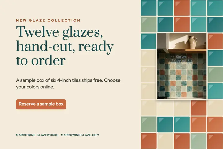 Tile sample box postcard, zellige glaze template