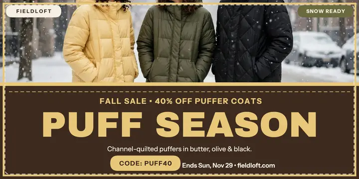 Fieldloft quilted puffer fall sale post template