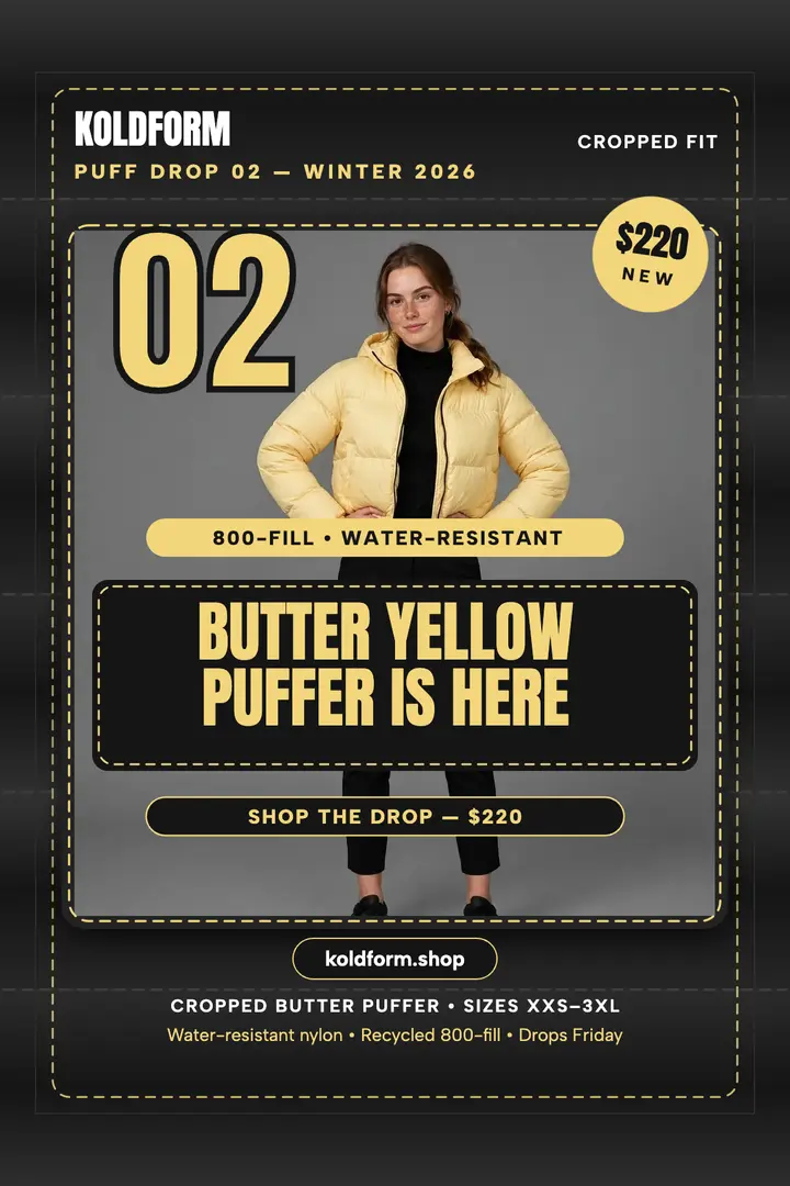 Koldform butter puffer drop poster template