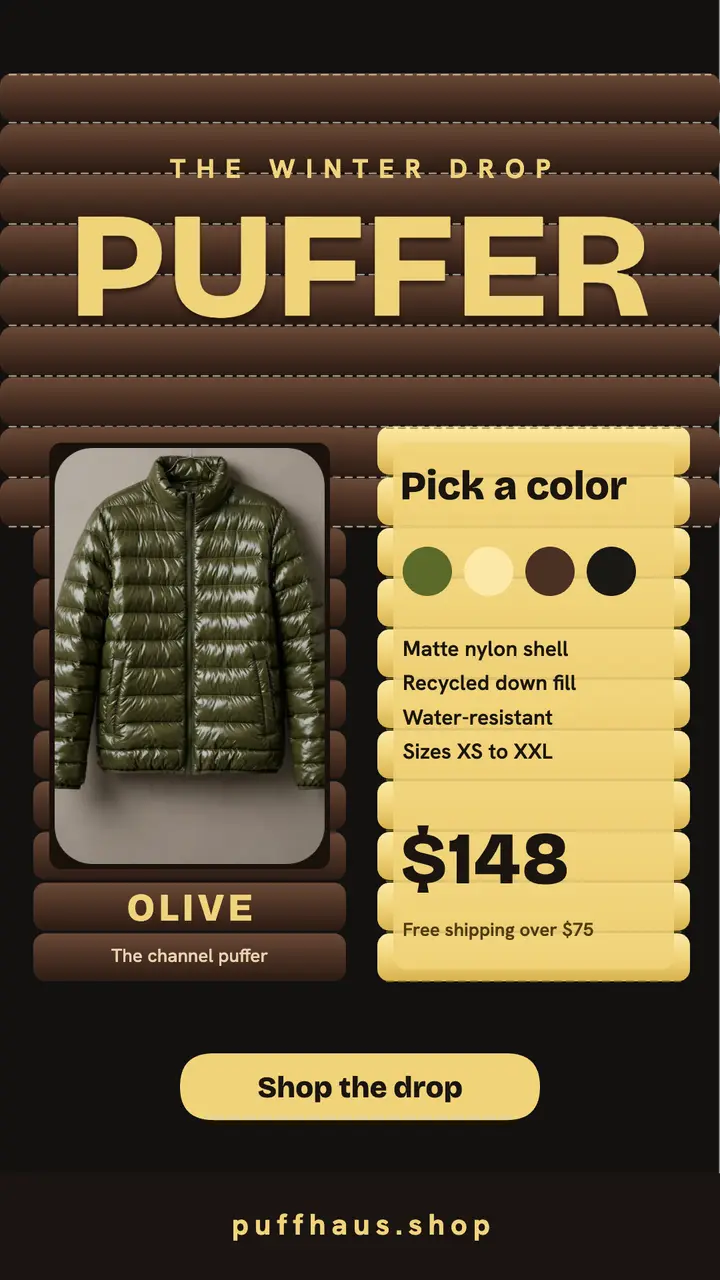 Puffhaus winter puffer drop story template