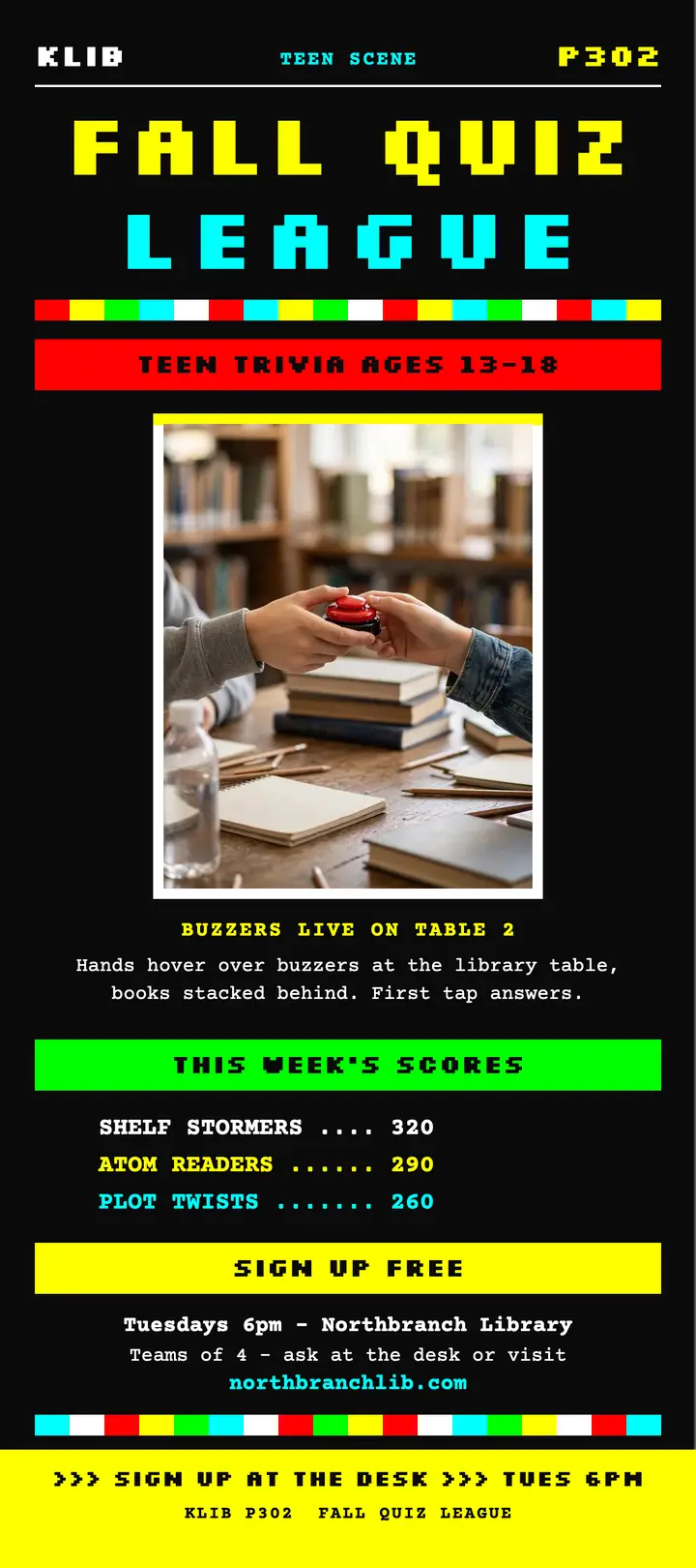 Fall Quiz League teletext rack card: quiz night rack card template