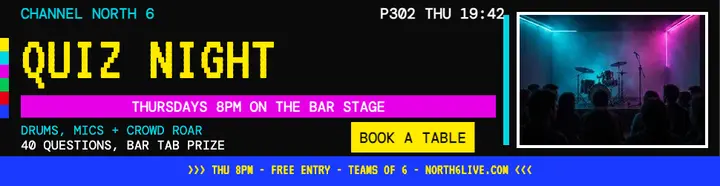 Channel North 6 quiz night teletext billboard: quiz night ad template