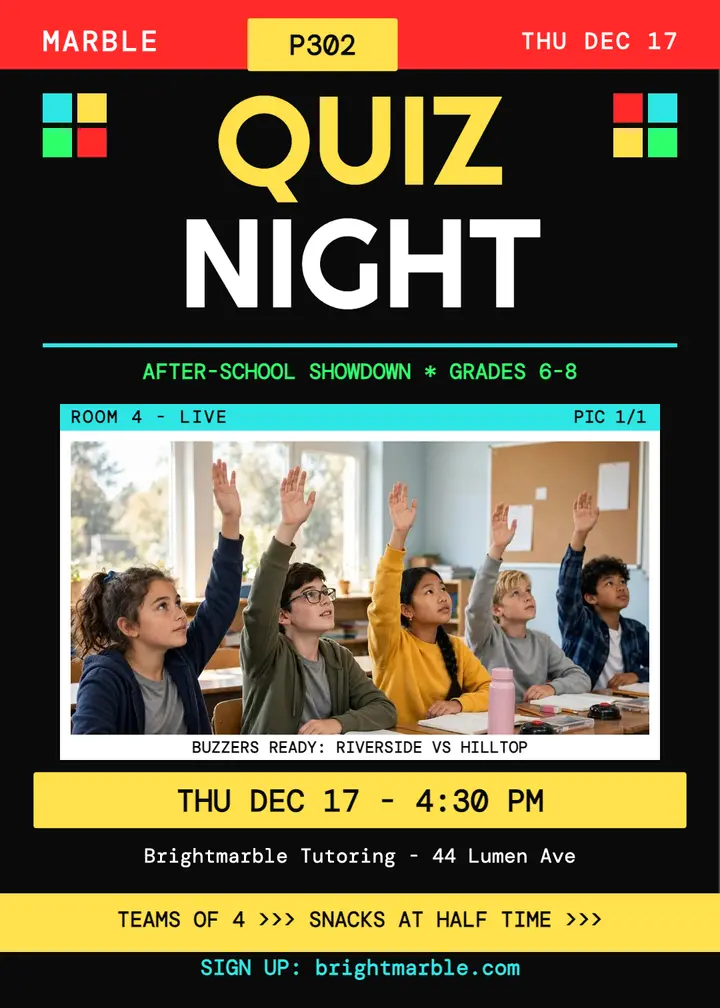 Brightmarble quiz night teletext invite template