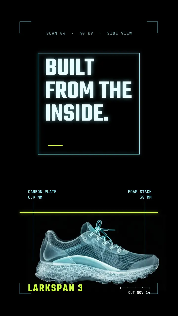 Larkspan 3 running shoe x-ray story template