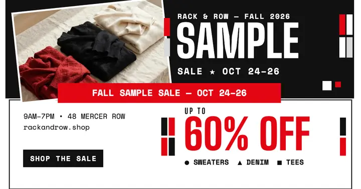 Rack and Row fall sample sale post: fall sample sale post template