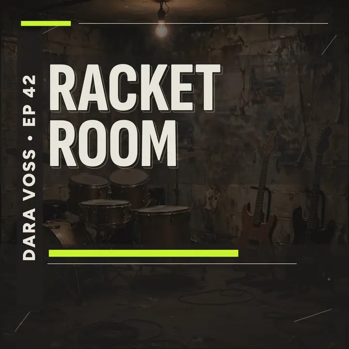 Racket Room garage interview podcast cover: garage rock podcast cover template
