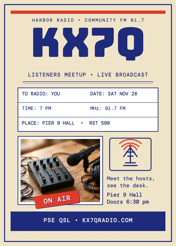 KX7Q Harbor Radio meetup invite template