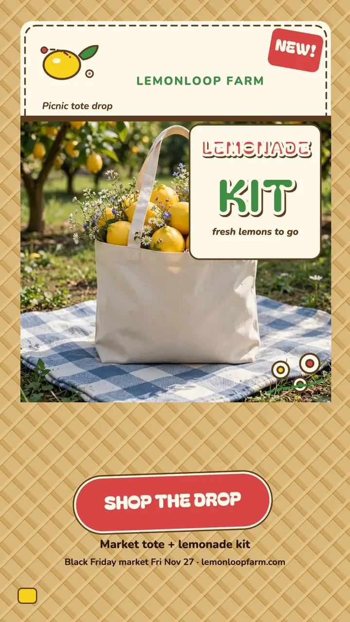 Lemonloop picnic tote drop story template