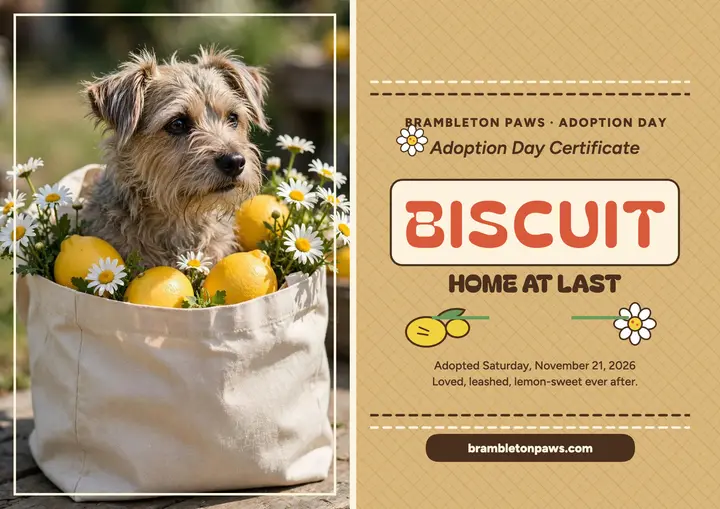 Biscuit adoption day certificate, tote pup template