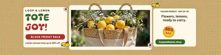 Loop and Lemon holiday tote sale banner template