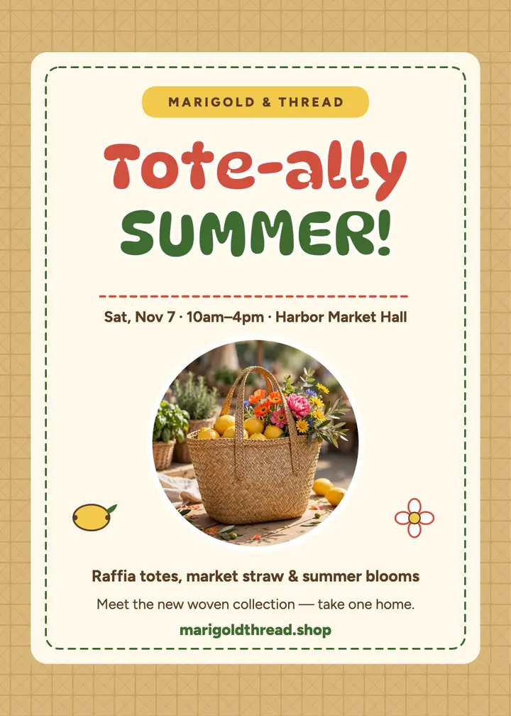 Marigold raffia tote summer invite template