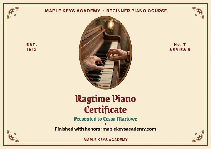 Maple Keys ragtime piano certificate template