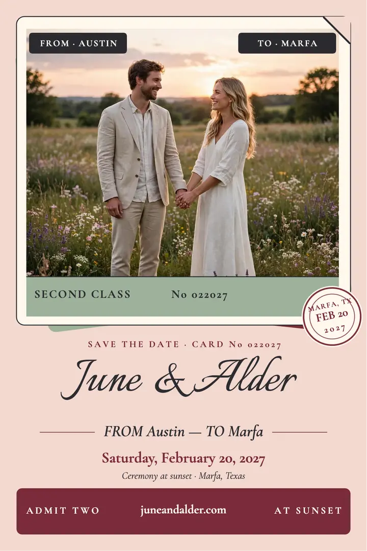 June and Alder railway save-the-date poster template