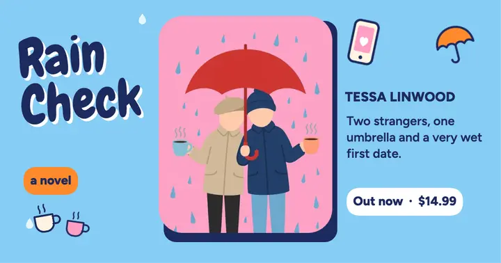 Rom-com novel launch post, illustrated cover template