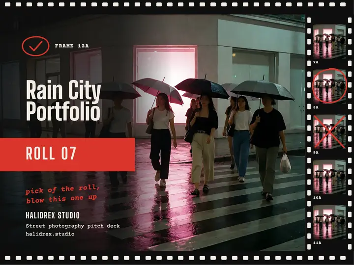 Rain City street photography pitch cover, contact sheet template