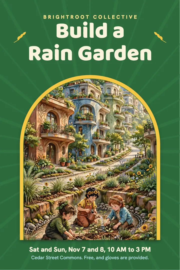 Rain garden workshop weekend poster, solarpunk: rain garden workshop poster template