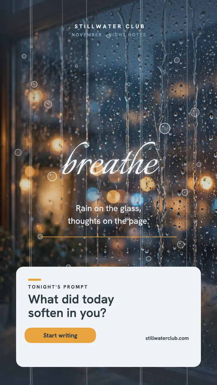 Stillwater Club rainy night journaling story template