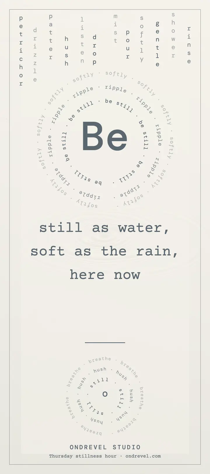 Ondrevel be still rain and ripples poem rack card: wellness rack card template