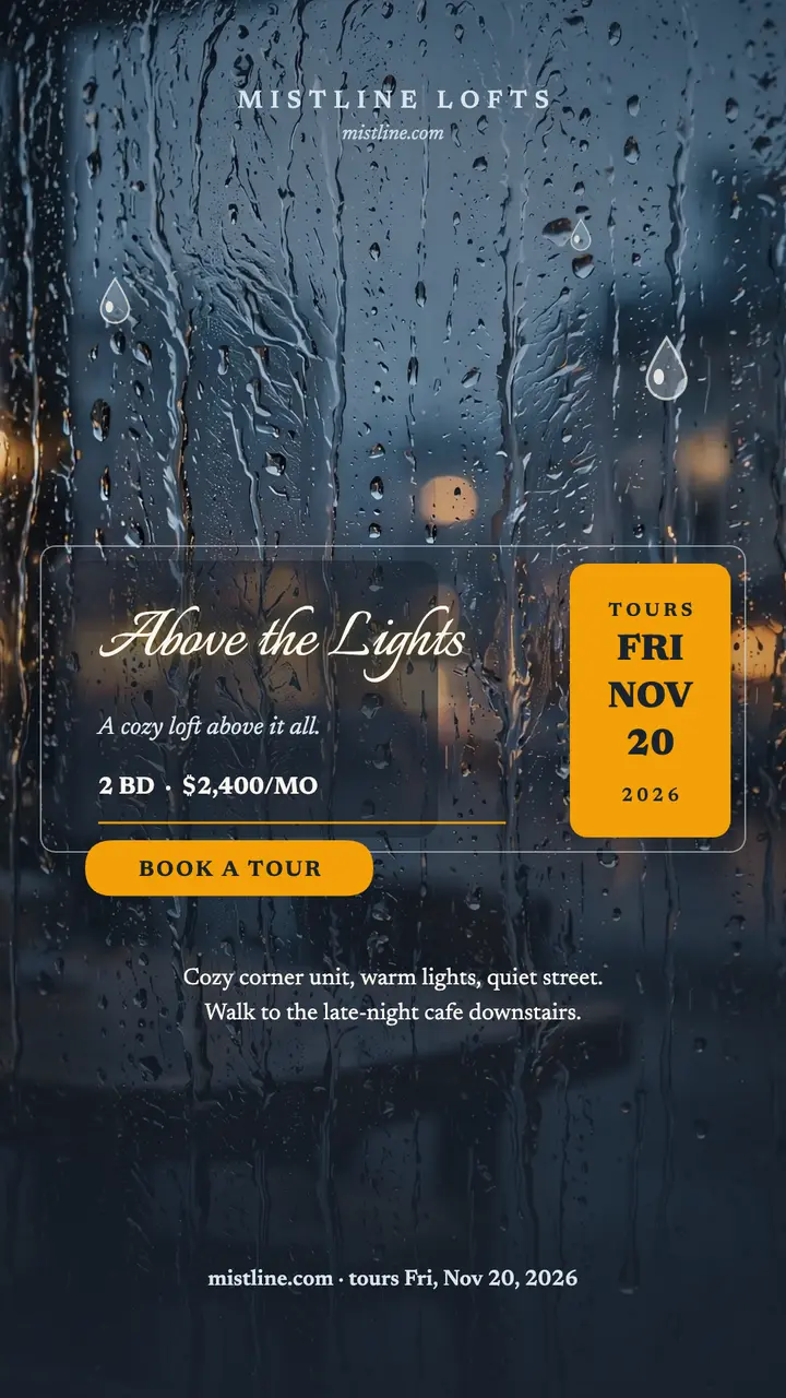 Mistline Lofts rainy window story template