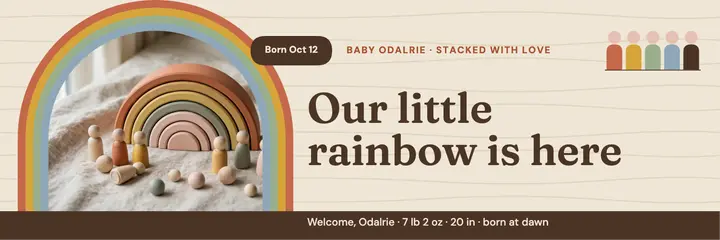 Our little rainbow is here baby announcement header: baby announcement header template