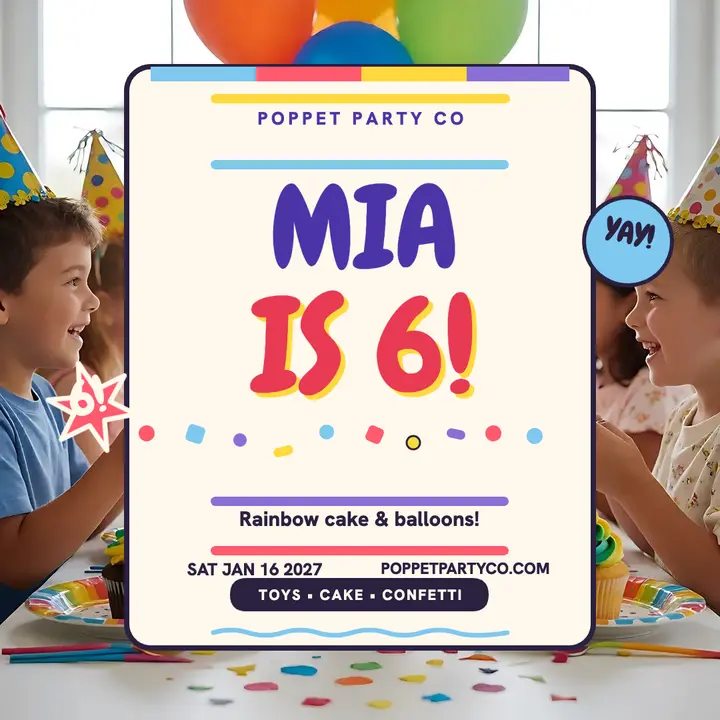 Poppet rainbow birthday party post: birthday party post template