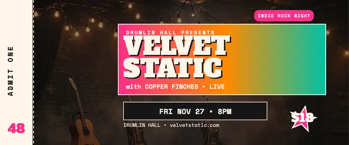 Velvet Static indie rock night ticket template
