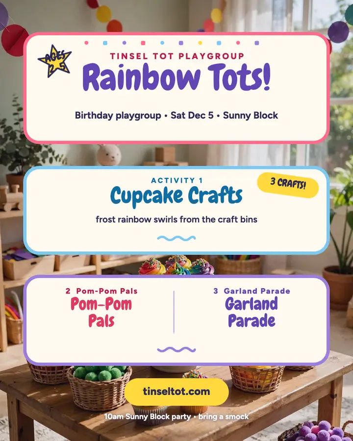 Rainbow Tots birthday playgroup party template