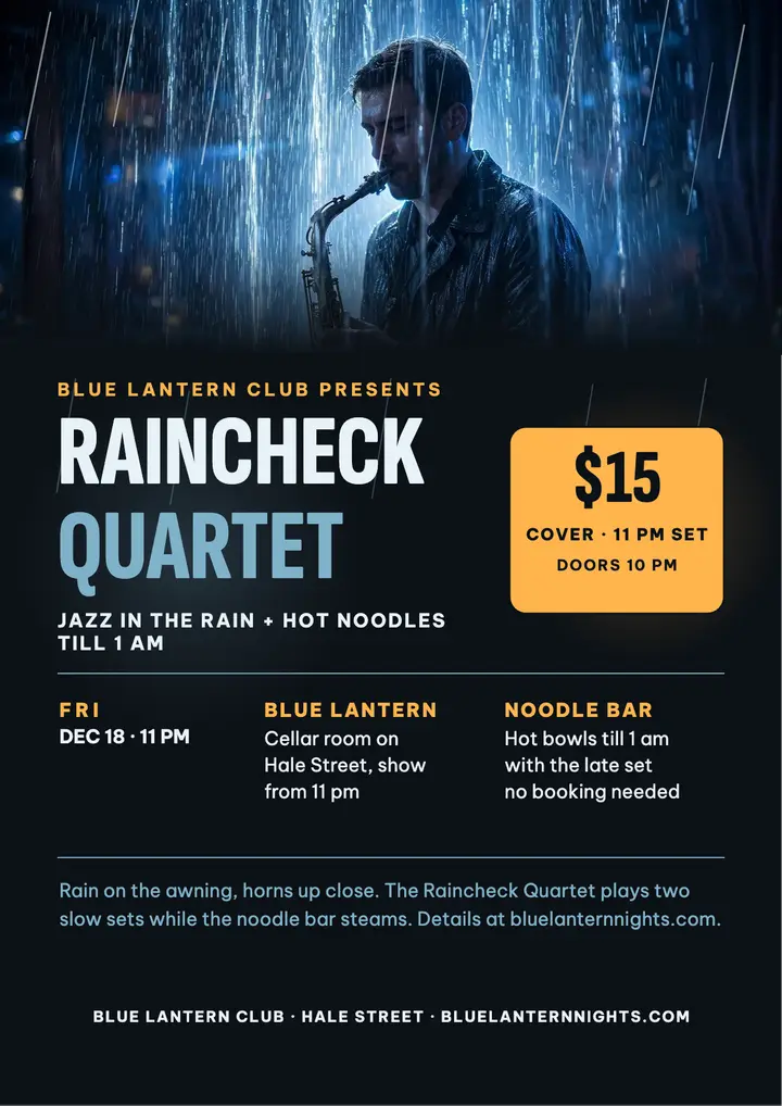 Raincheck Quartet late-night jazz flyer template