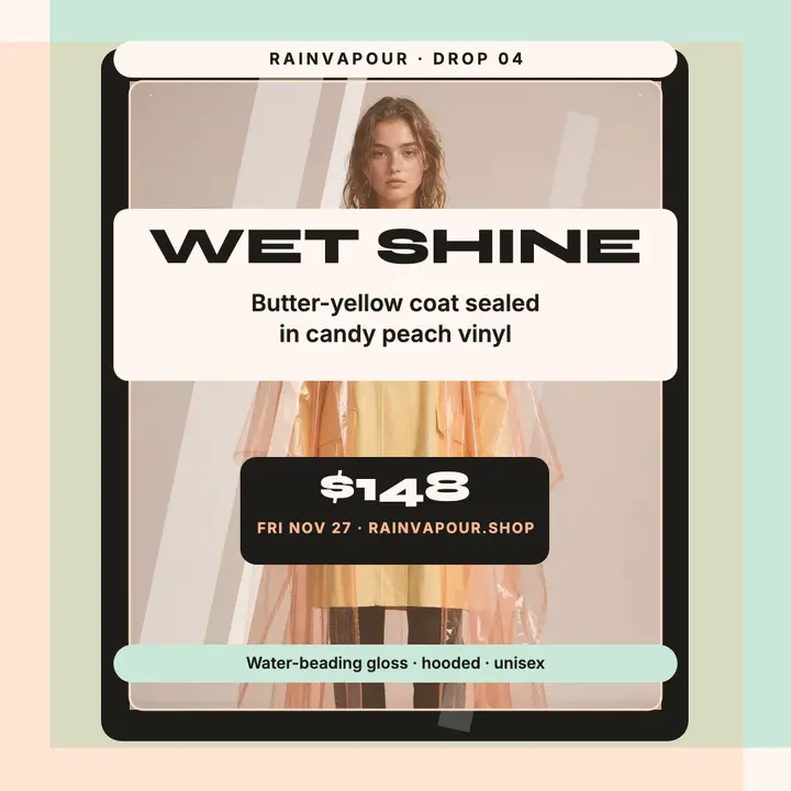 Rainvapour vinyl raincoat drop post template
