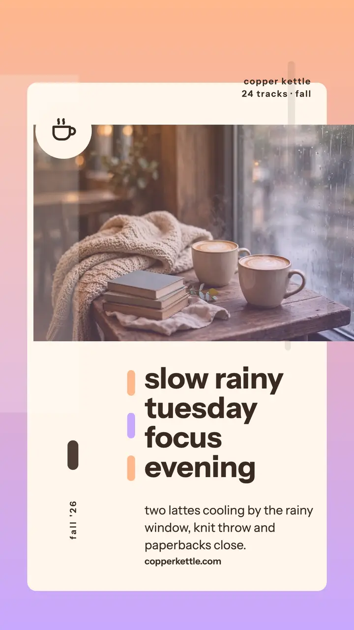 Copper Kettle rainy evening playlist story template