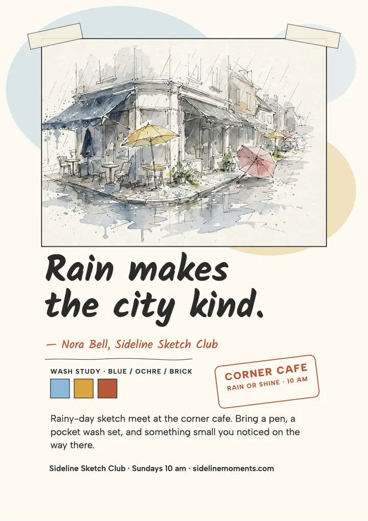 Rainy cafe sketch quote flyer: sketch quote flyer template