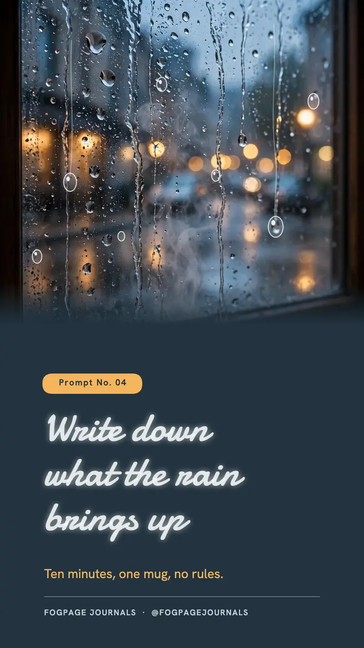 Rainy day journaling prompt story, rain on glass template