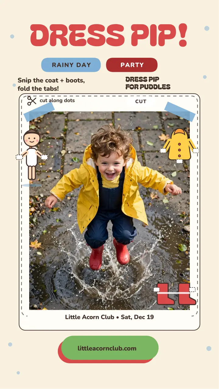 Pip rainy-day paper doll party sheet template
