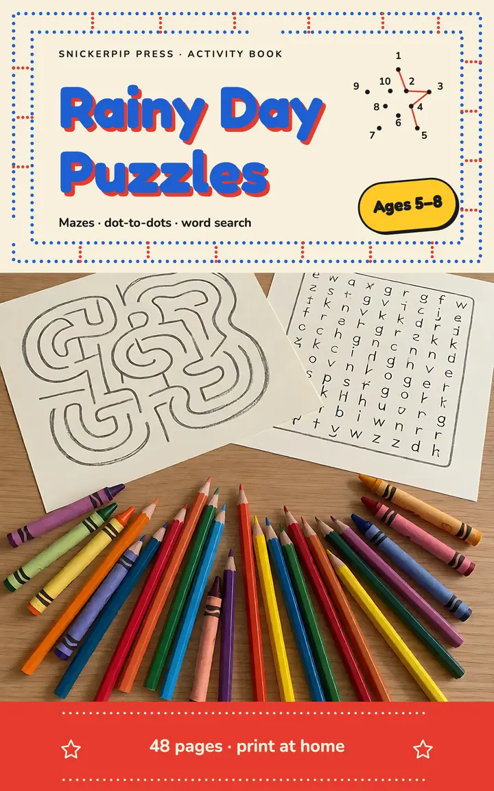 Rainy day puzzle activity book cover template