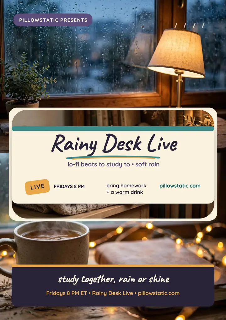 Rainy Desk Live lo-fi flyer template