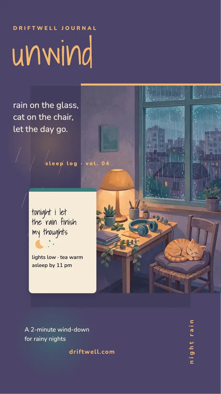 Driftwell rainy desk sleep story template
