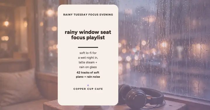 Copper Cup rainy focus playlist post template