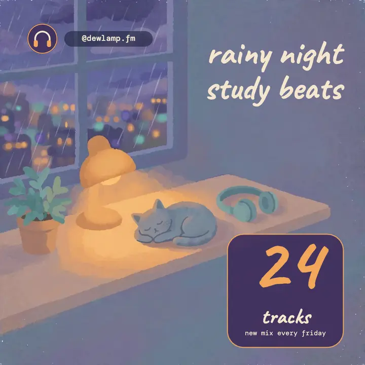 Dewlamp rainy night study mix cover, lo-fi chill loop template