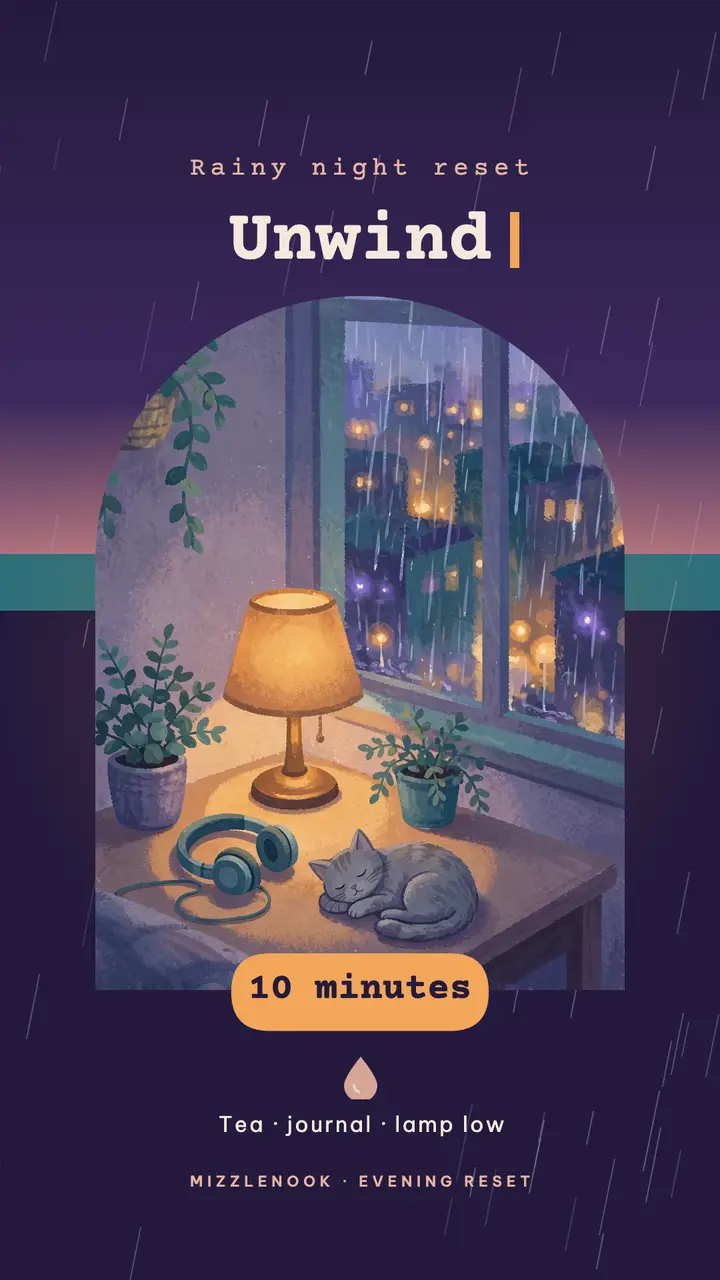 Rainy night unwind routine story, lo-fi chill template
