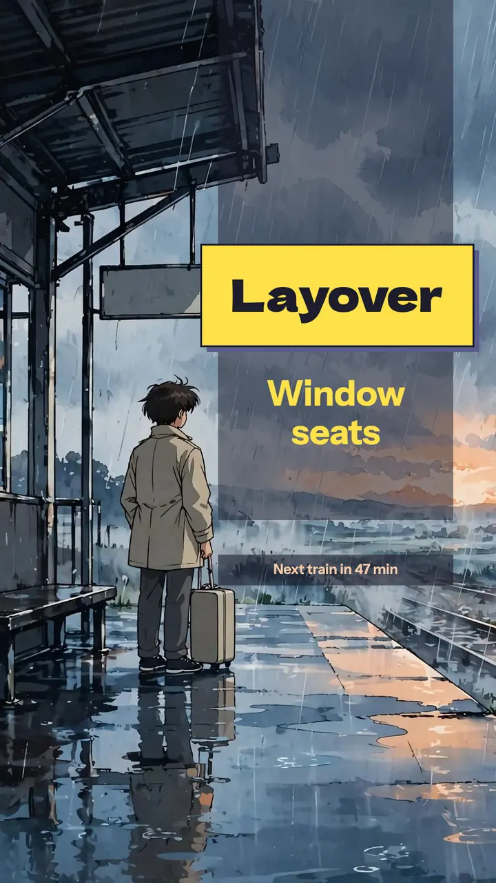 Rainy platform layover travel story template