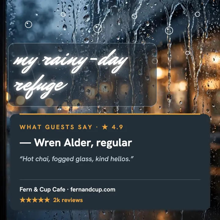Fern and Cup rainy window review post template