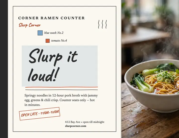 Slurp Corner ramen sketch flyer template
