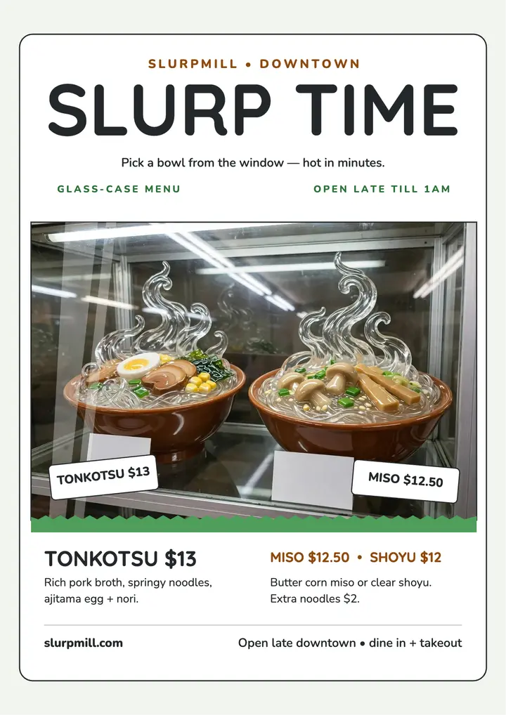 Slurpmill ramen display case flyer template