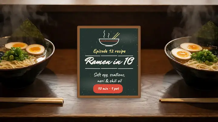 Ramen in 10 chalkboard thumbnail template