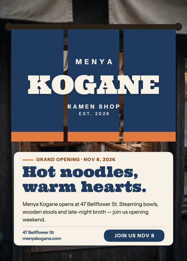 Menya Kogane ramen opening invitation template