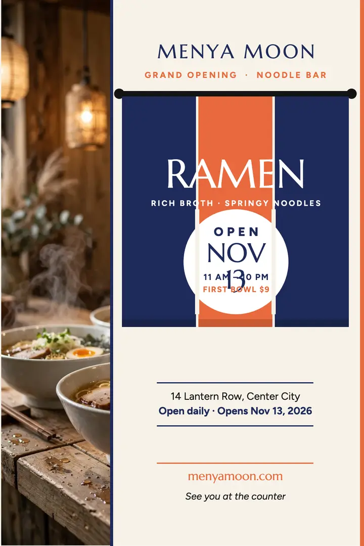 Menya Moon ramen opening noren poster template