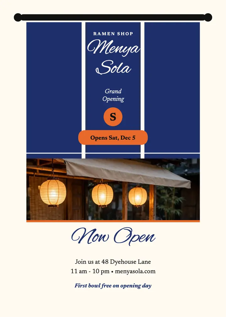 Menya Sola ramen opening noren invitation template