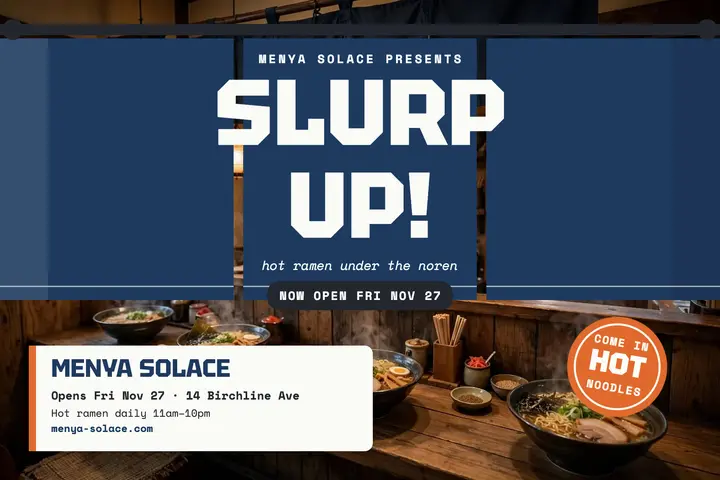 Menya Solace ramen opening postcard template